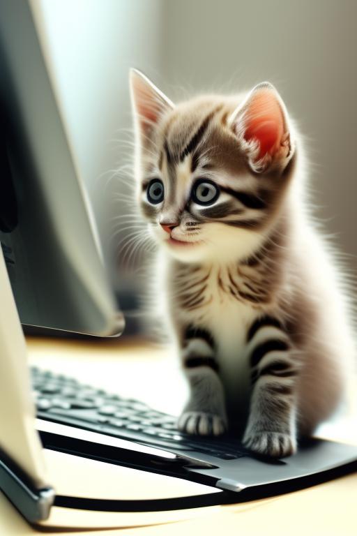 Kitten working on the computer